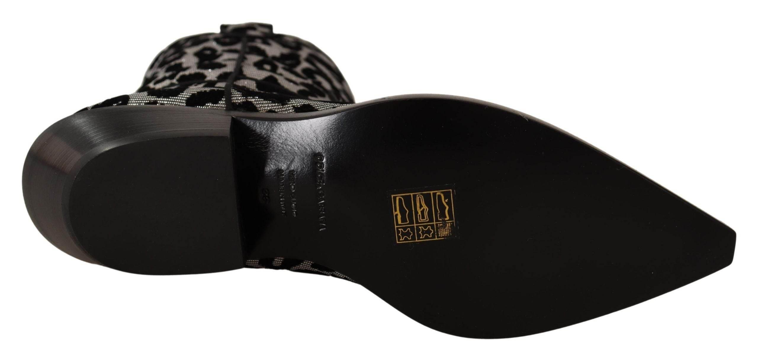 Dolce & Gabbana Elegant Leopard Print Mid Calf Boots - Hilstor