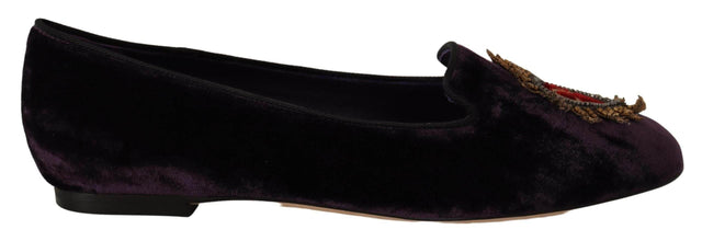 Dolce & Gabbana Chic Purple Velvet Loafers with Heart Detail - Hilstor