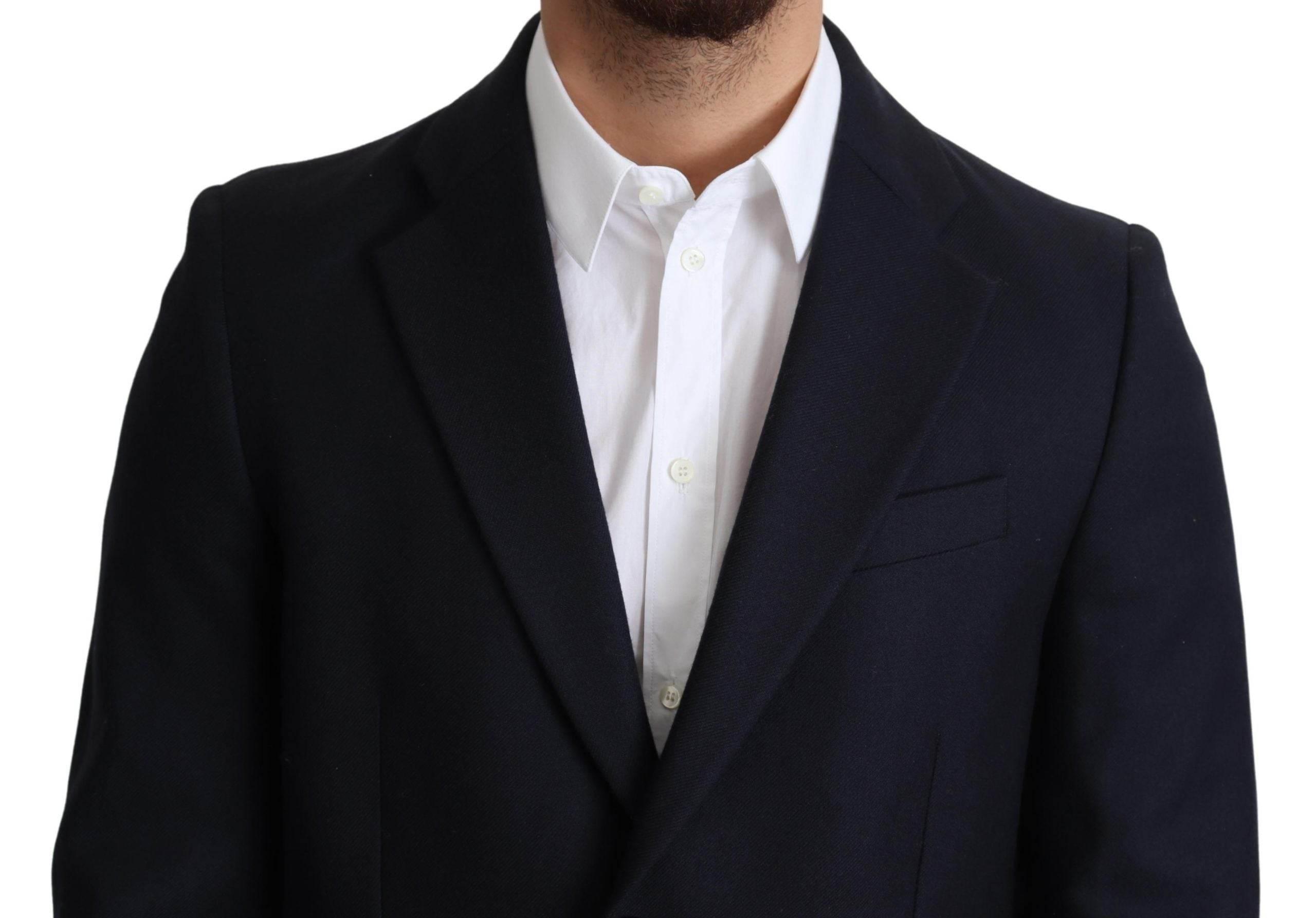 Dolce & Gabbana Dark Blue Wool Single Breasted Coat Jacket - Hilstor