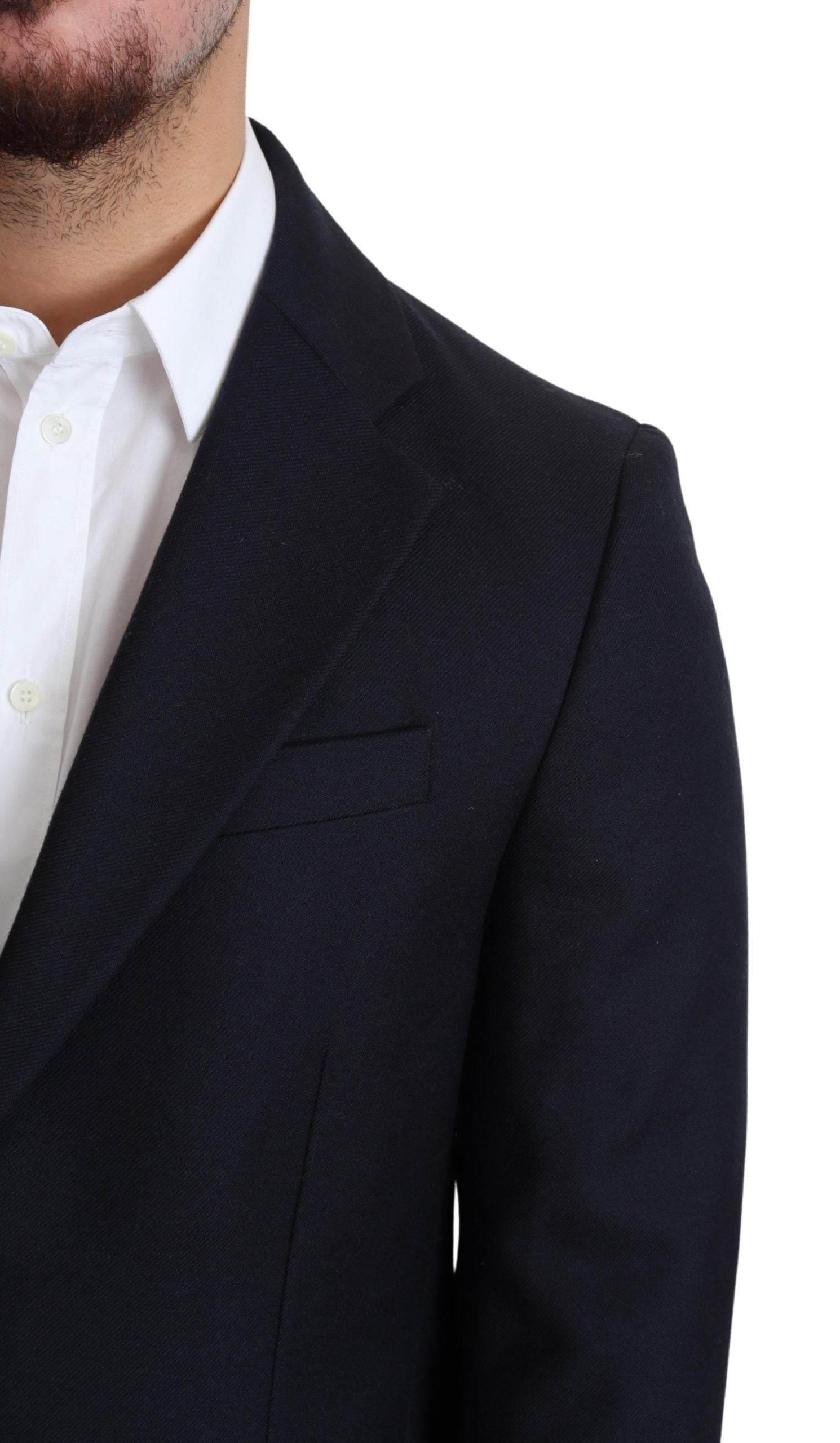 Dolce & Gabbana Dark Blue Wool Single Breasted Coat Jacket - Hilstor