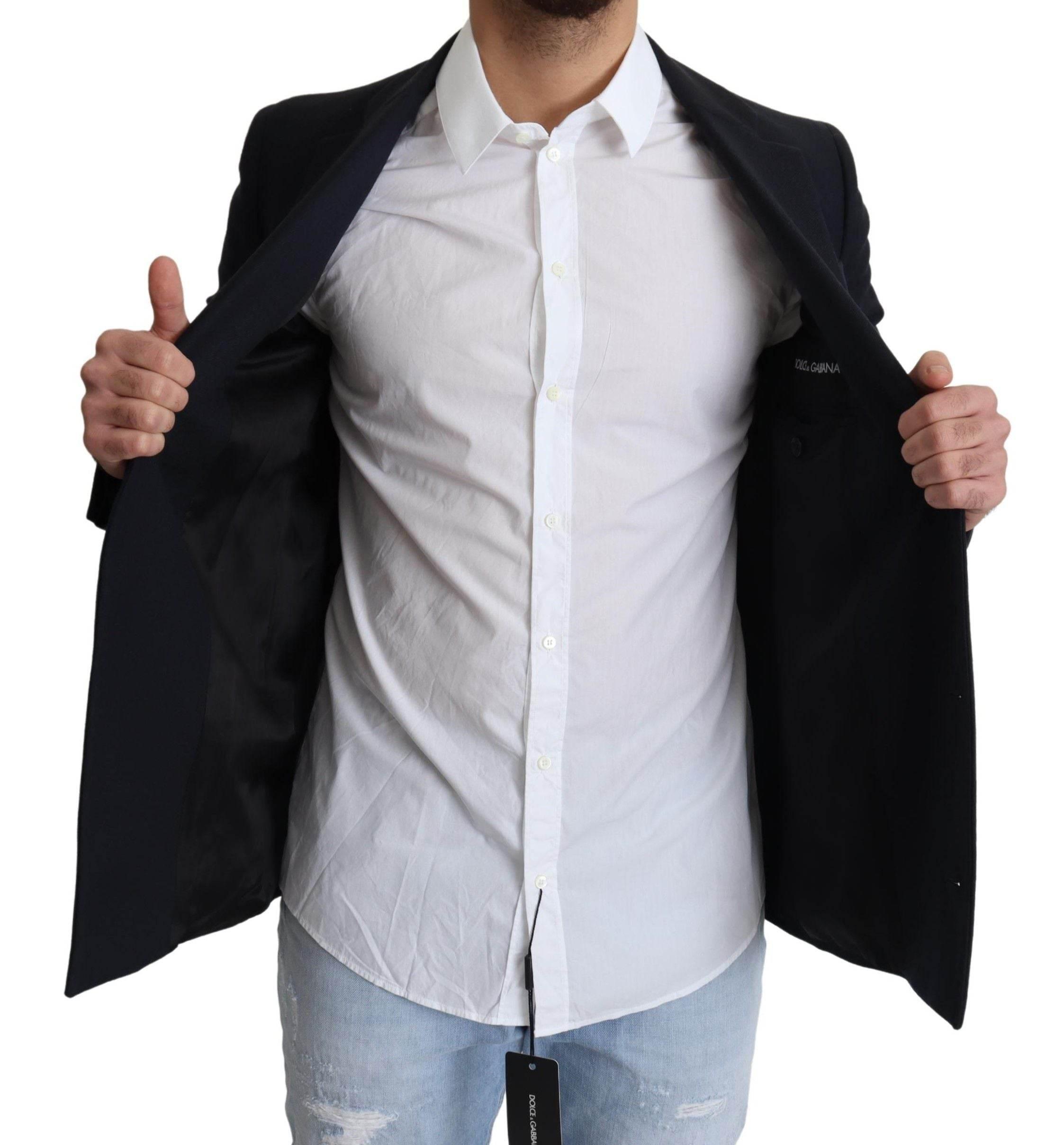 Dolce & Gabbana Dark Blue Wool Single Breasted Coat Jacket - Hilstor