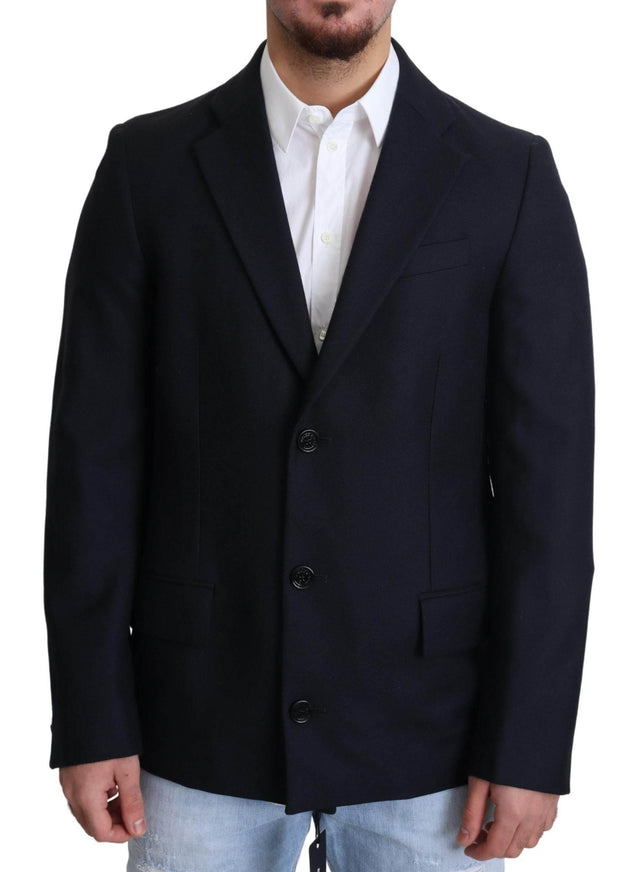 Dolce & Gabbana Dark Blue Wool Single Breasted Coat Jacket - Hilstor