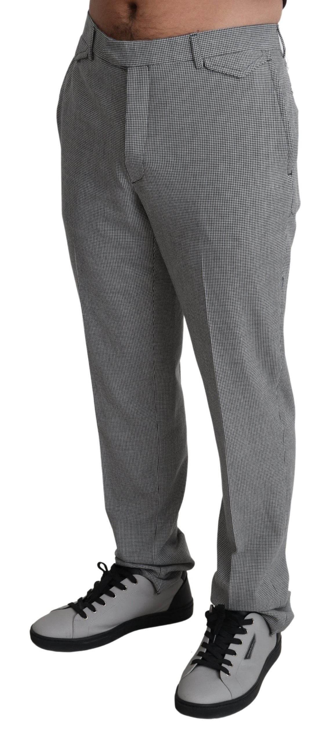 BENCIVENGA Gray Wool Checkered Dress Men Formal Trouser Pants - Hilstor