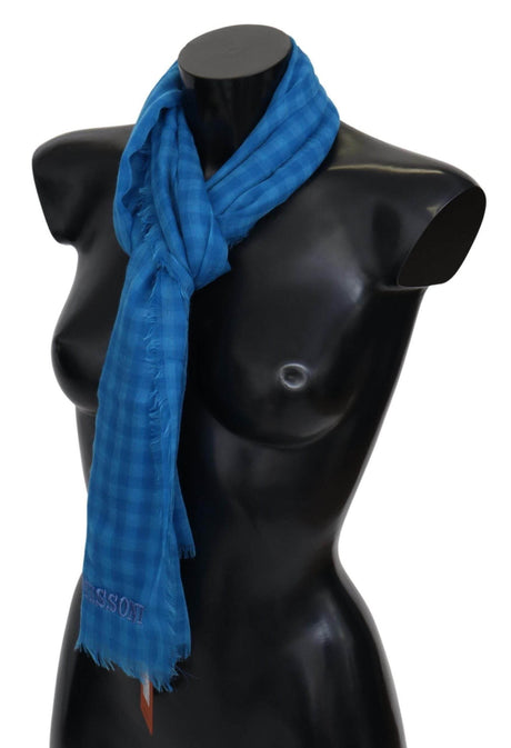 Missoni Blue Checkered Cashmere Unisex Wrap Fringes Scarf - Hilstor