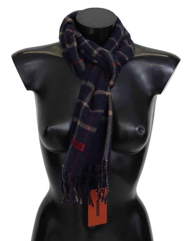 Missoni Black Checkered Unisex Neck Wrap Fringes Scarf - Hilstor