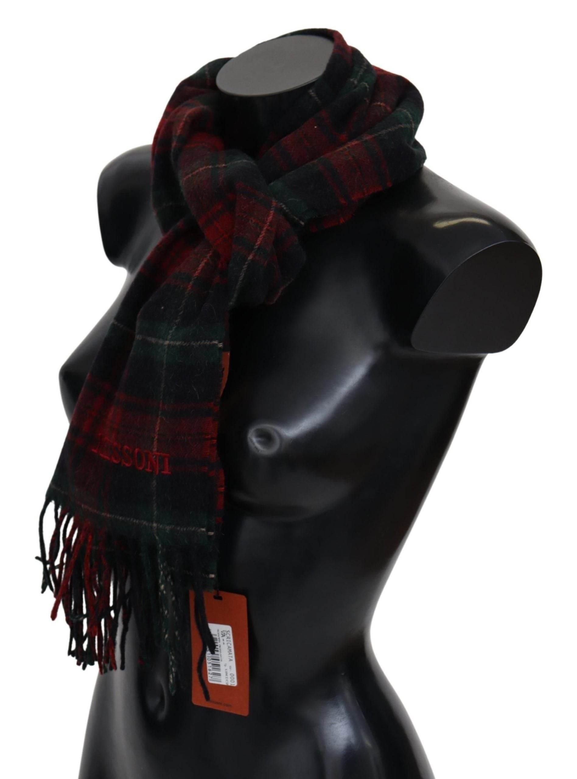 Missoni Black Red Check Wool Unisex Neck Wrap Fringes Scarf - Hilstor