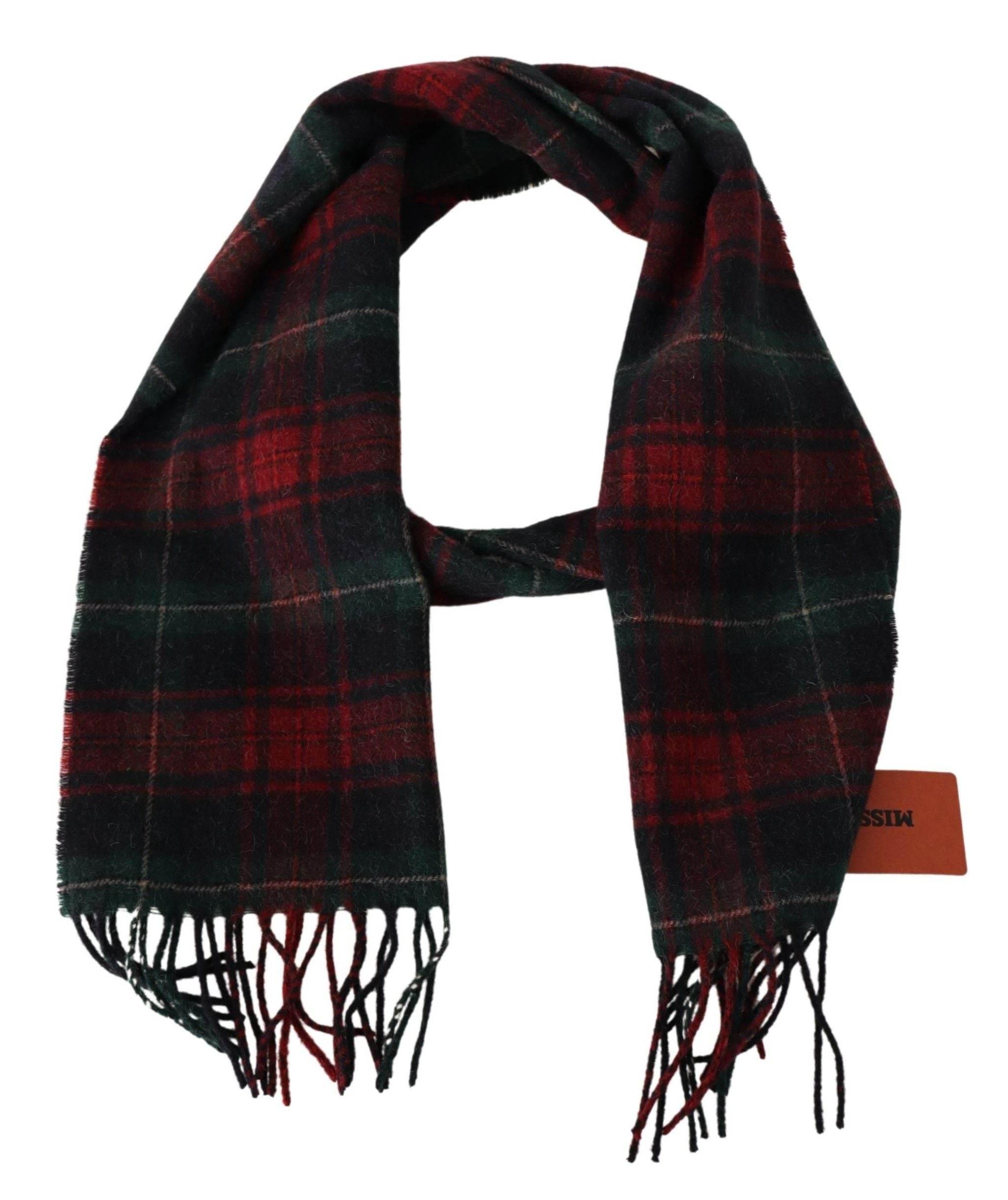 Missoni Black Red Check Wool Unisex Neck Wrap Fringes Scarf - Hilstor