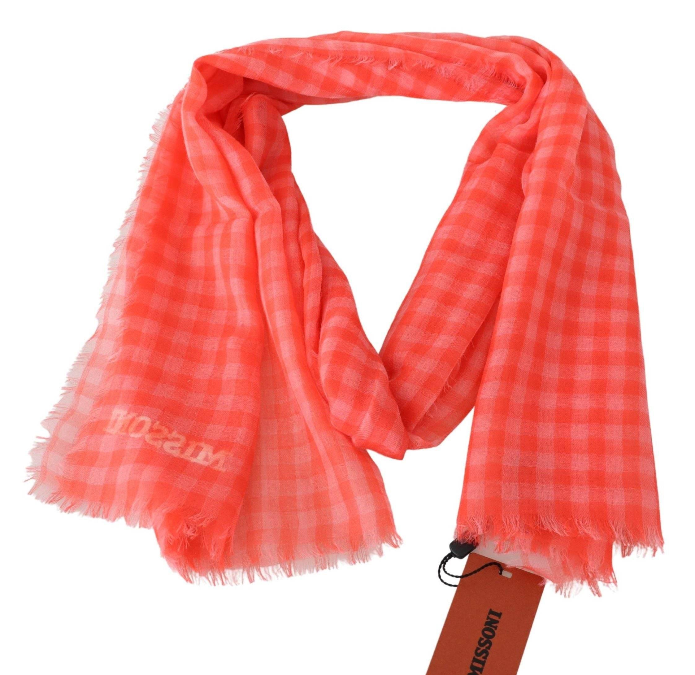Missoni Orange Check Cashmere Unisex Wrap Fringes Scarf - Hilstor