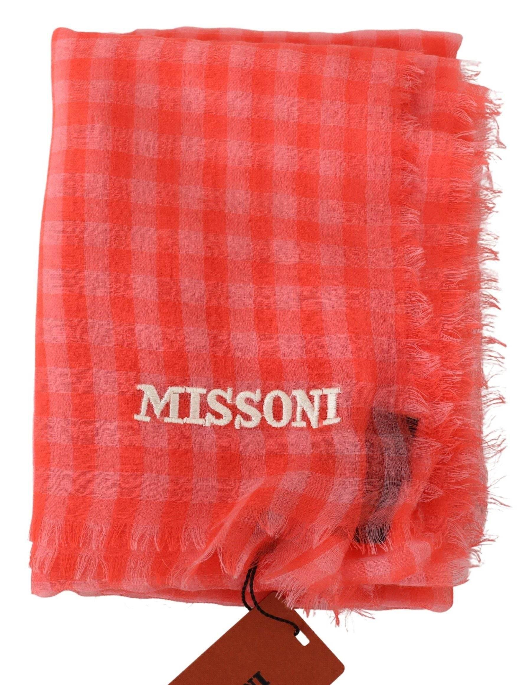 Missoni Orange Check Cashmere Unisex Wrap Fringes Scarf - Hilstor