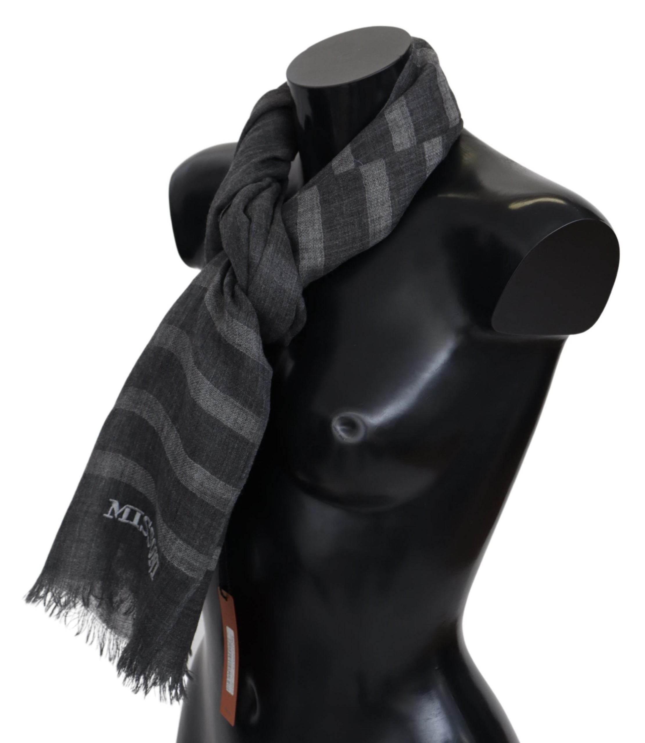 Missoni Gray Striped Wool Unisex Neck Wrap Fringes Scarf - Hilstor