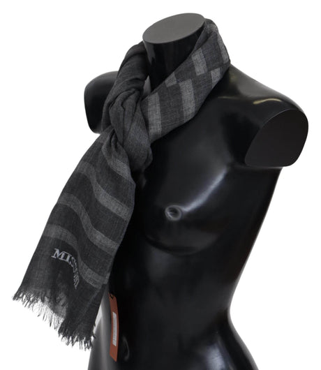 Missoni Gray Striped Wool Unisex Neck Wrap Fringes Scarf - Hilstor