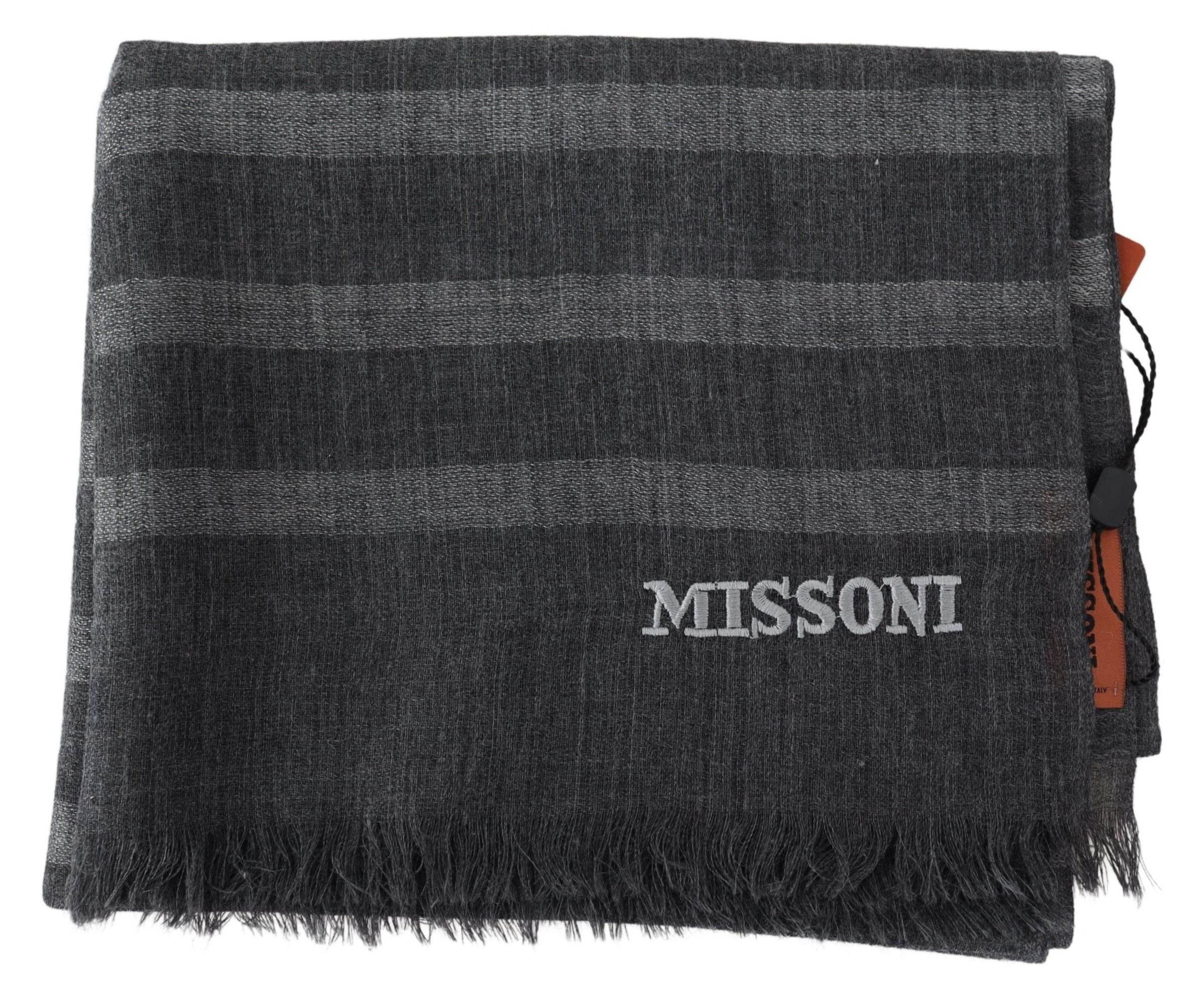 Missoni Gray Striped Wool Unisex Neck Wrap Fringes Scarf - Hilstor