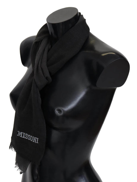 Missoni Black 100% Wool Unisex Neck Wrap Scarf - Hilstor