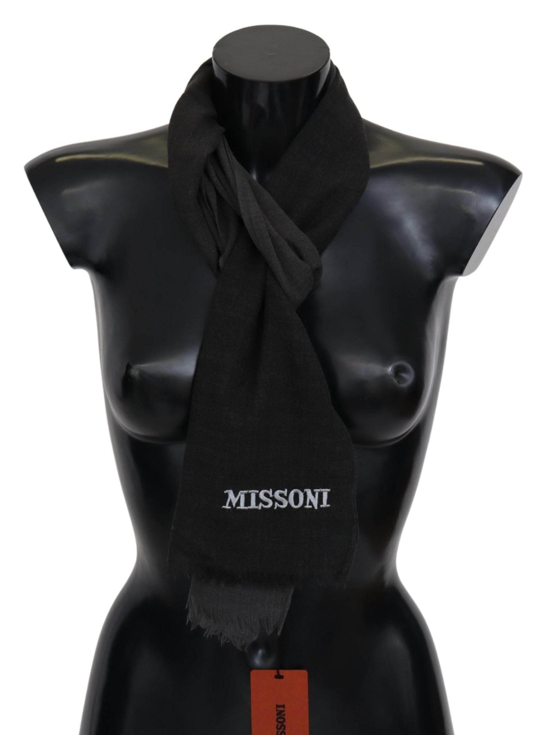Missoni Black 100% Wool Unisex Neck Wrap Scarf - Hilstor
