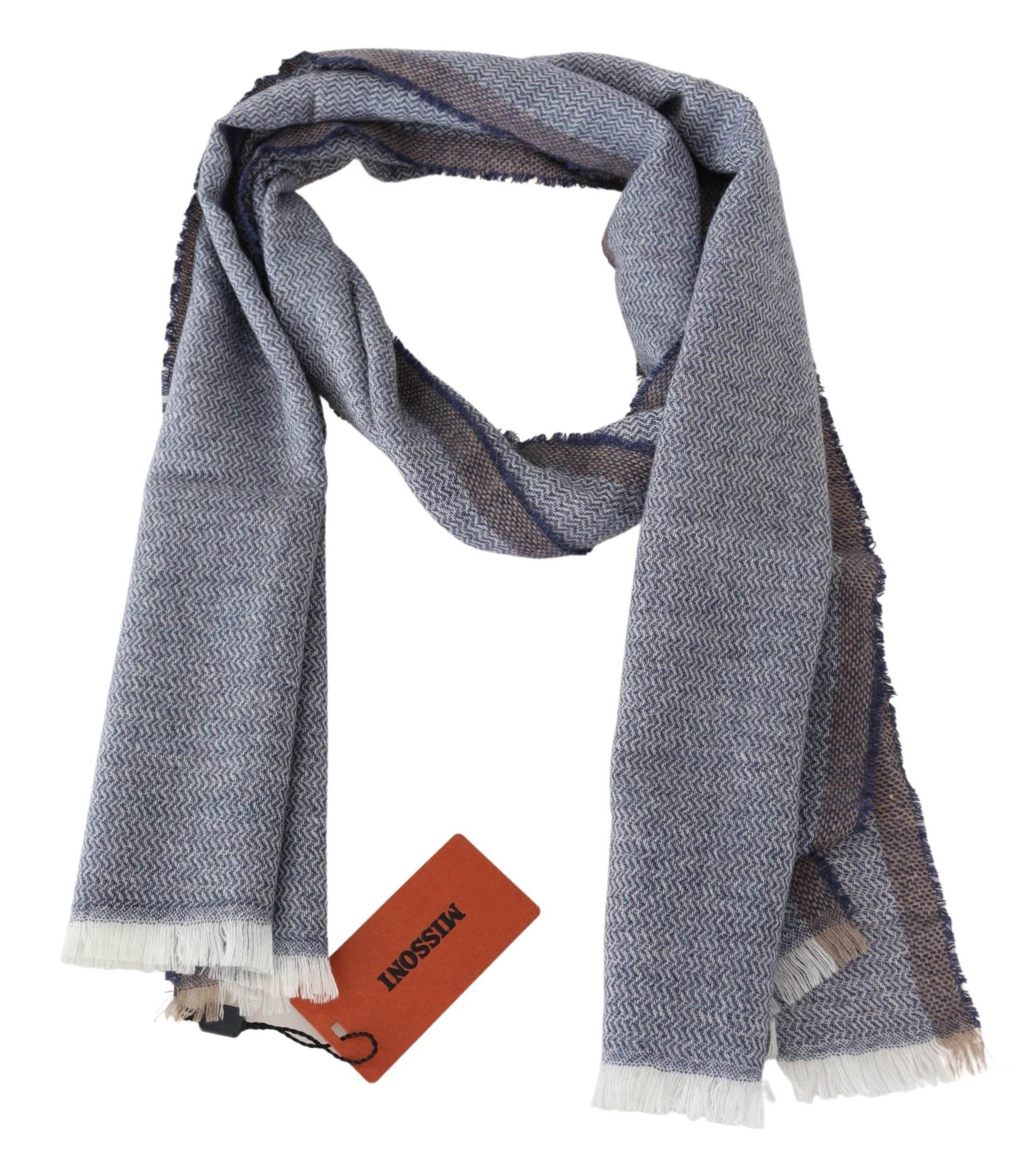 Missoni Gray Striped Wool Unisex Neck Wrap Fringes Scarf - Hilstor