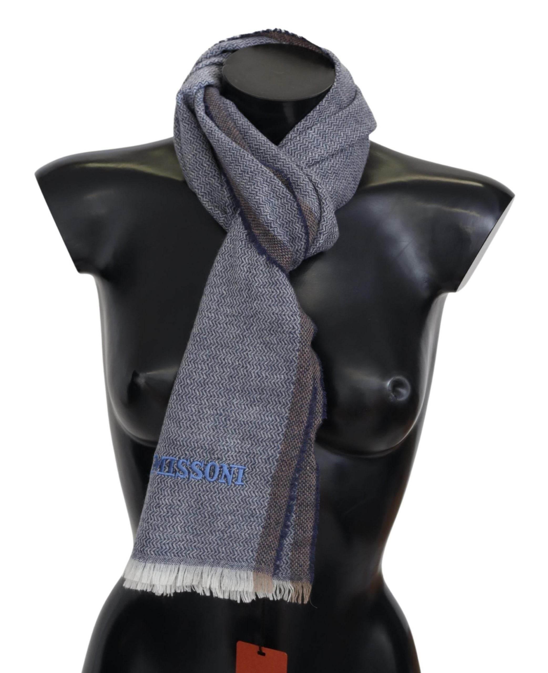 Missoni Gray Striped Wool Unisex Neck Wrap Fringes Scarf - Hilstor