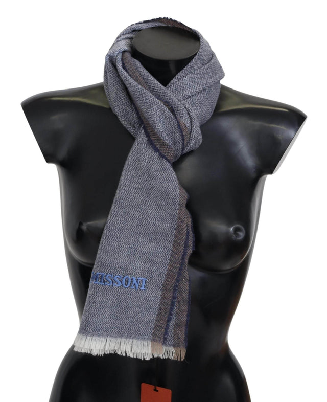 Missoni Gray Striped Wool Unisex Neck Wrap Fringes Scarf - Hilstor