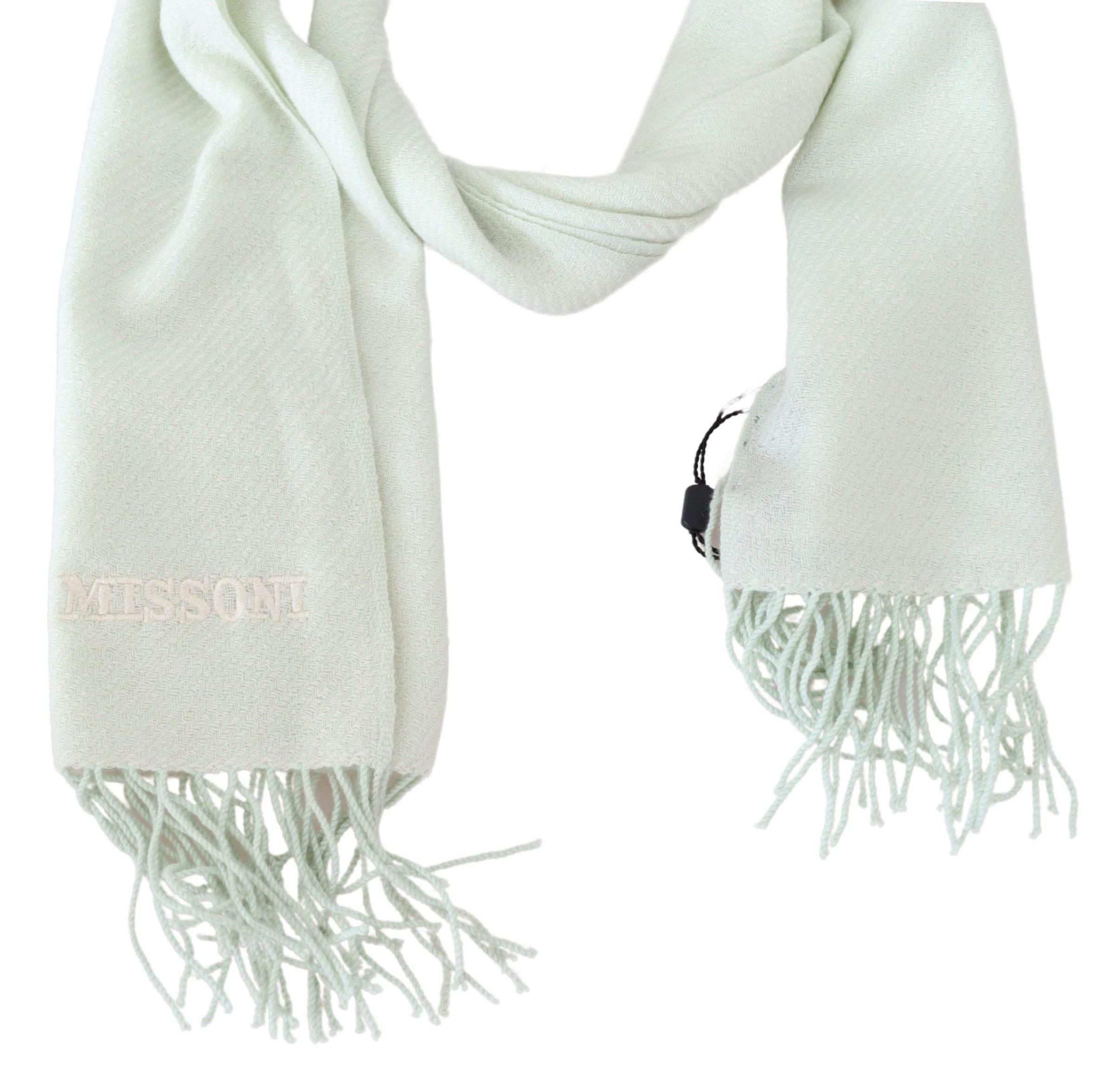 Missoni Light Green Pattern Cashmere Unisex Wrap Fringes Scarf - Hilstor