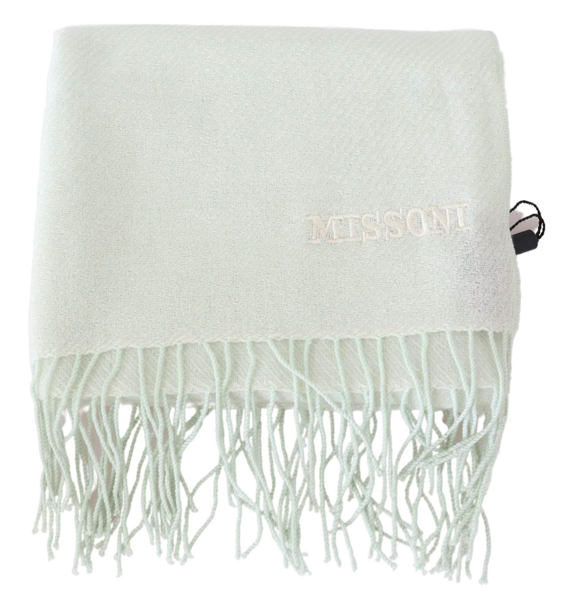 Missoni Light Green Pattern Cashmere Unisex Wrap Fringes Scarf - Hilstor