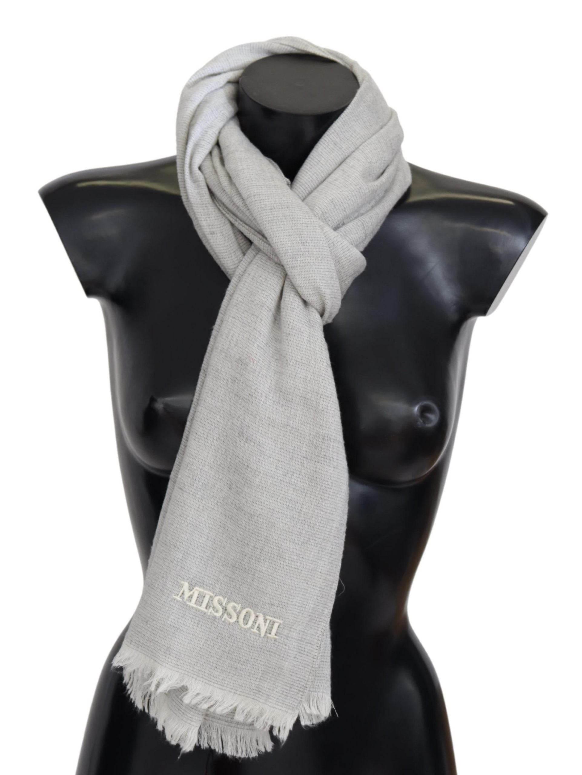 Missoni Gray Wool Knit Unisex Neck Wrap Scarf - Hilstor