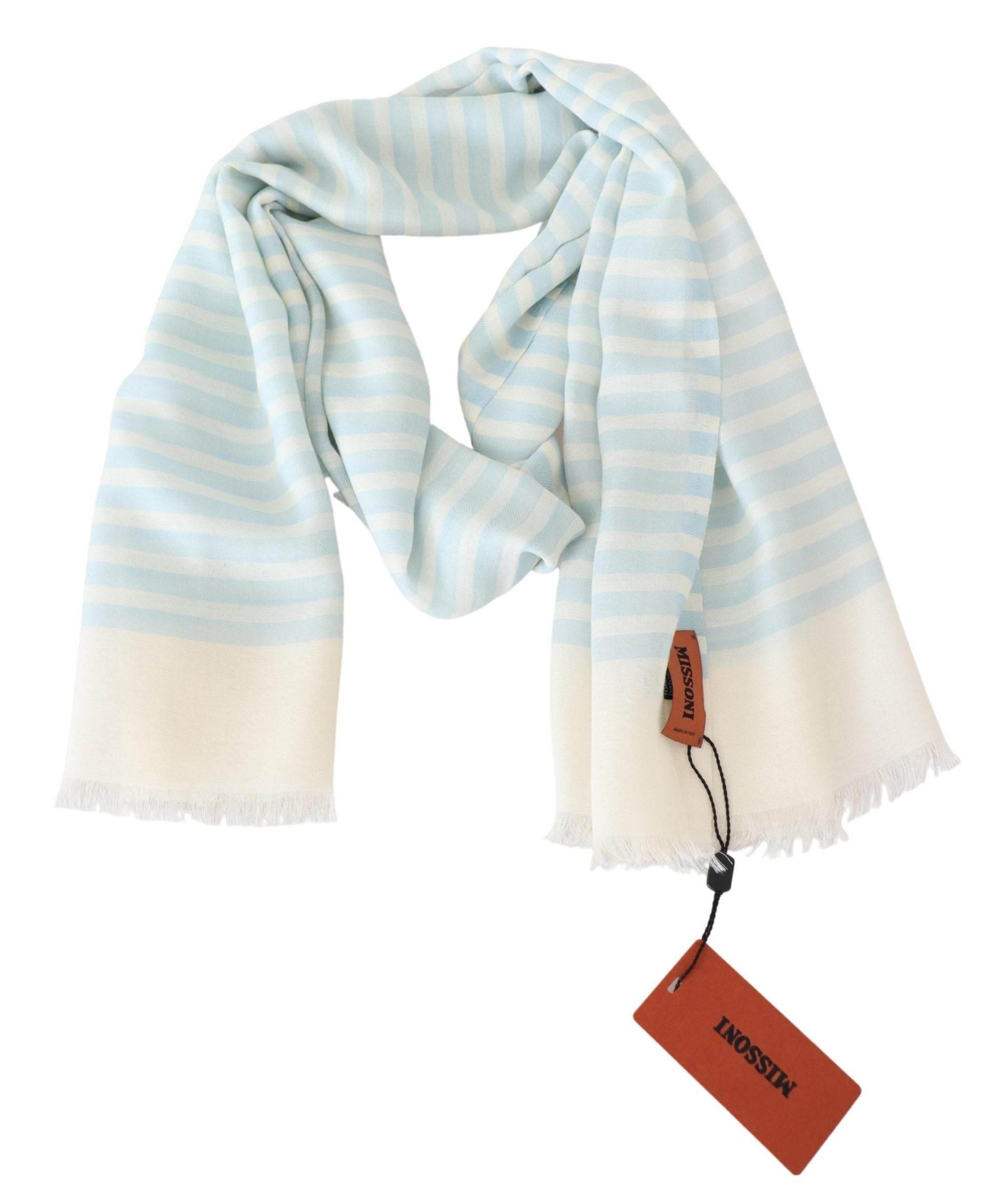 Missoni Blue White Lined Cashmere Unisex Wrap Scarf - Hilstor