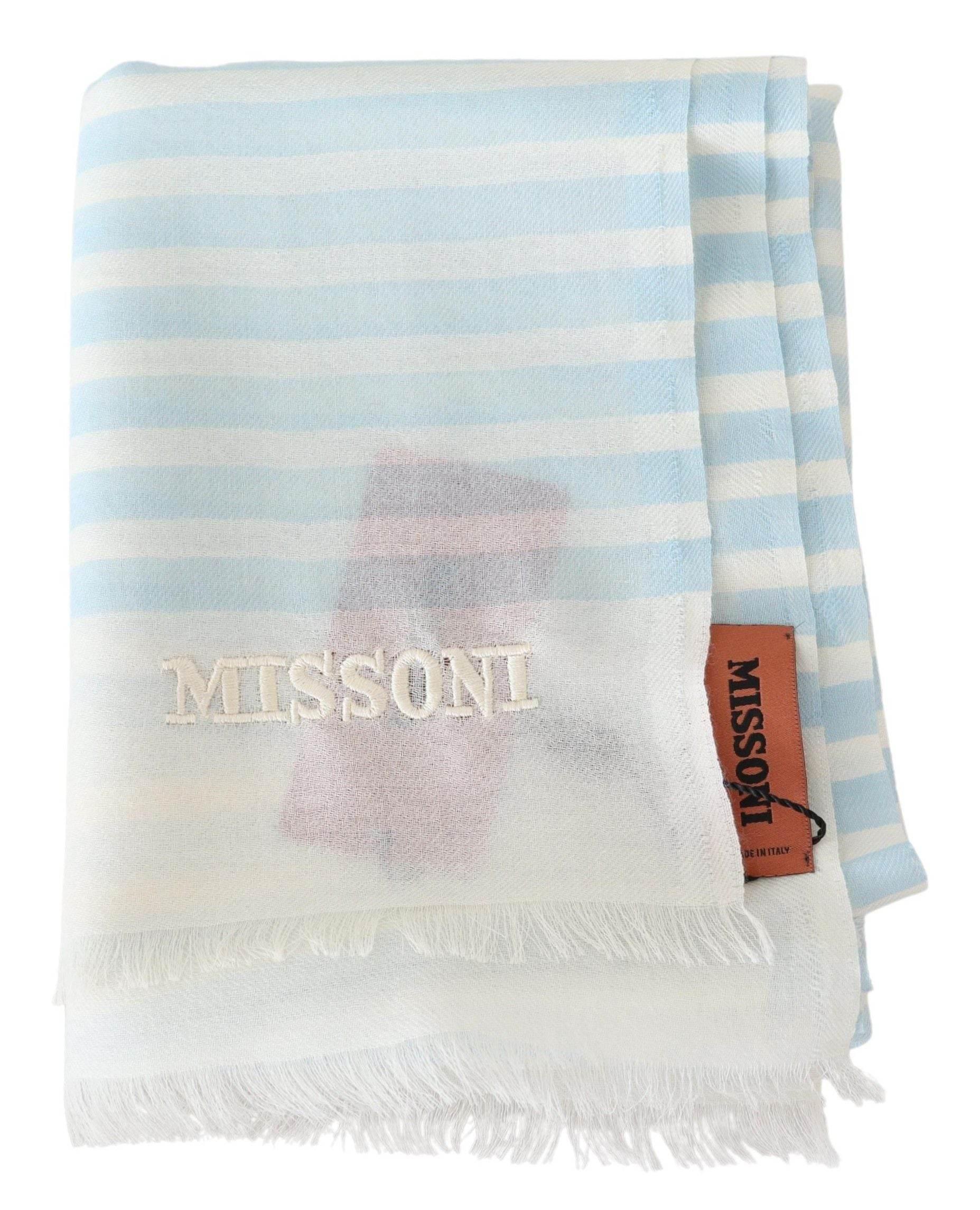Missoni Blue White Lined Cashmere Unisex Wrap Scarf - Hilstor