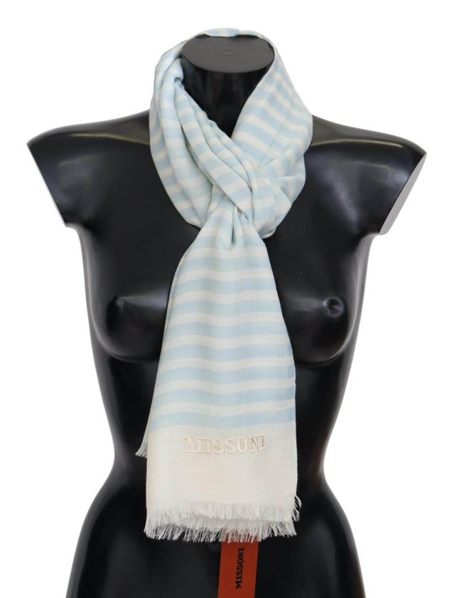 Missoni Blue White Lined Cashmere Unisex Wrap Scarf - Hilstor