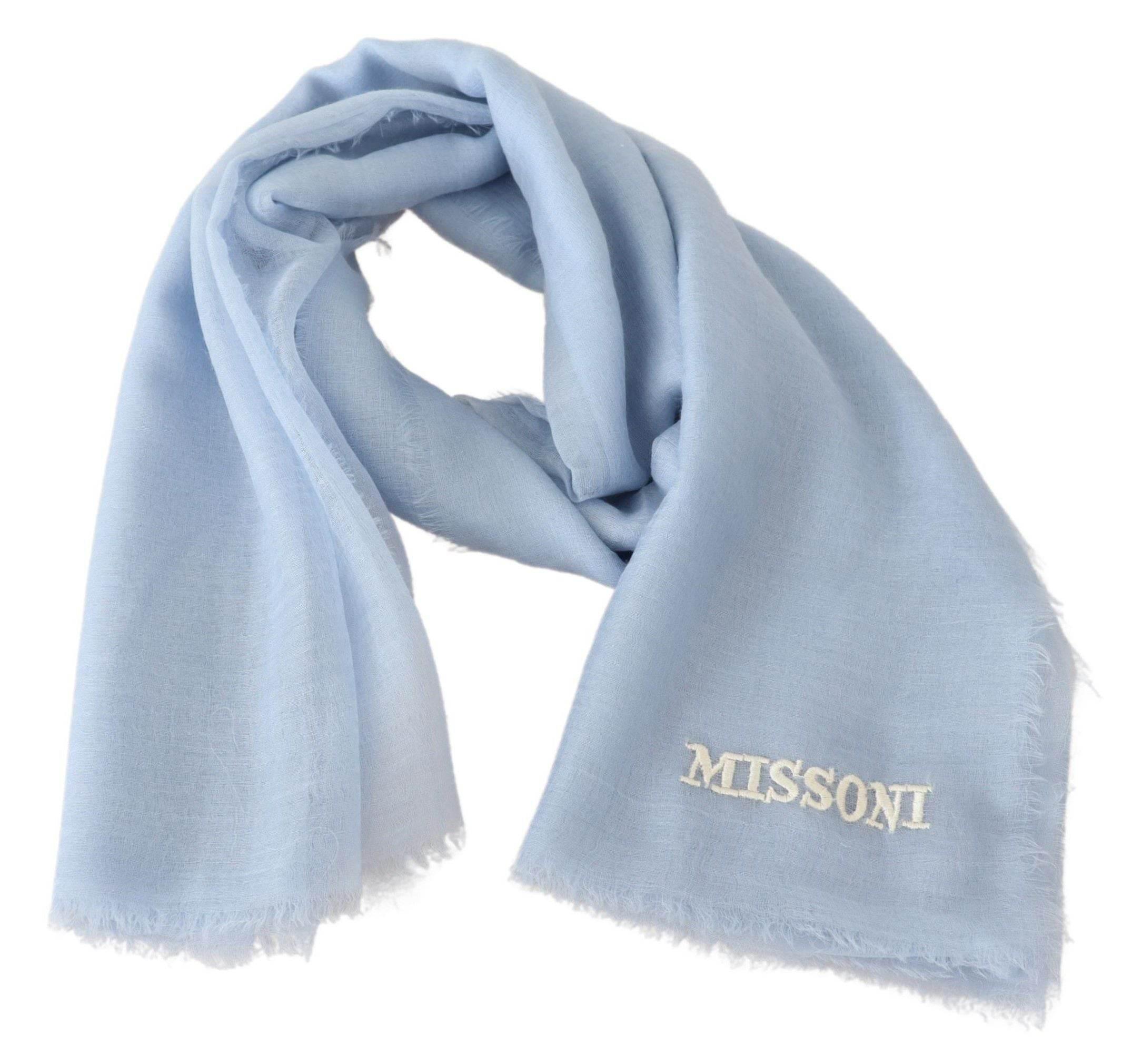 Missoni Elegant Light-Blue Cashmere Scarf with Fringes - Hilstor