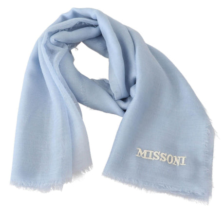 Missoni Elegant Light-Blue Cashmere Scarf with Fringes - Hilstor