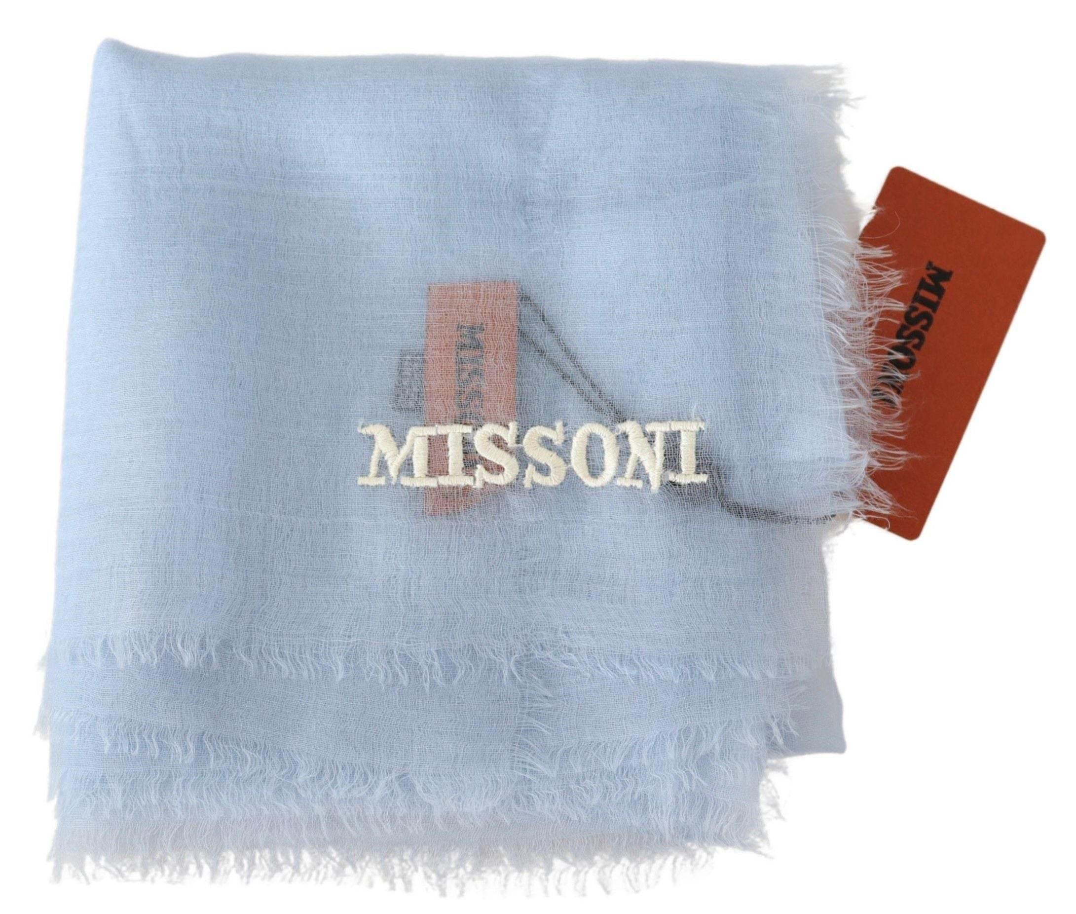 Missoni Elegant Light-Blue Cashmere Scarf with Fringes - Hilstor