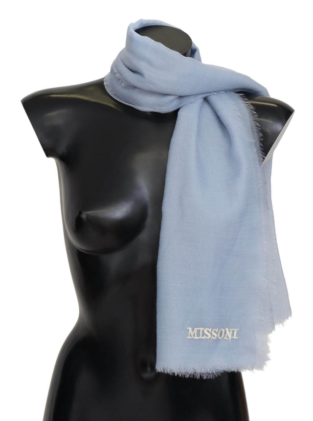 Missoni Elegant Light-Blue Cashmere Scarf with Fringes - Hilstor