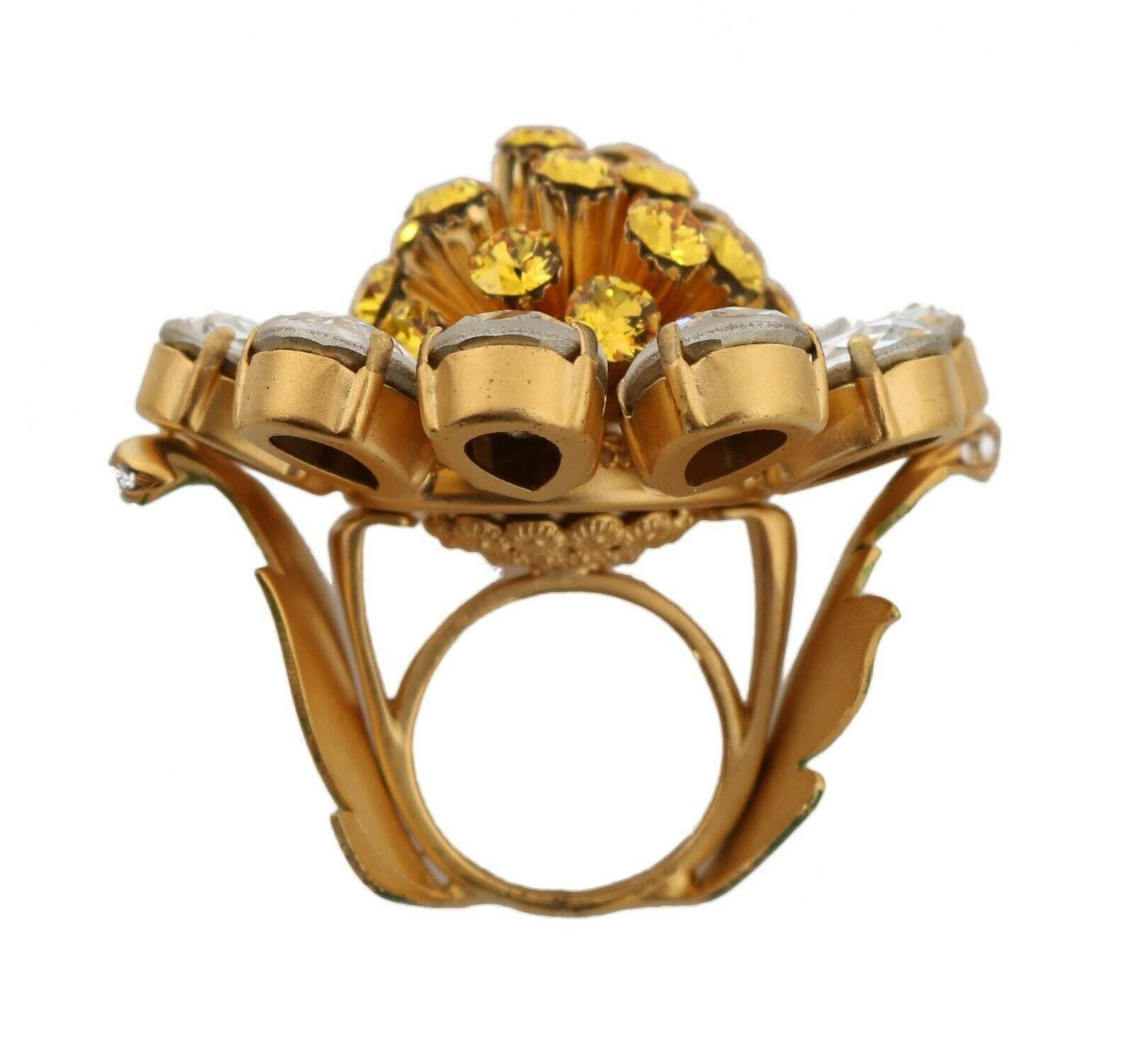 Dolce & Gabbana Crystal Flower Statement Ring Size US 7.5 - Hilstor