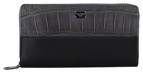 Dolce & Gabbana Elegant Textured Leather Zip-Around Wallet - Hilstor