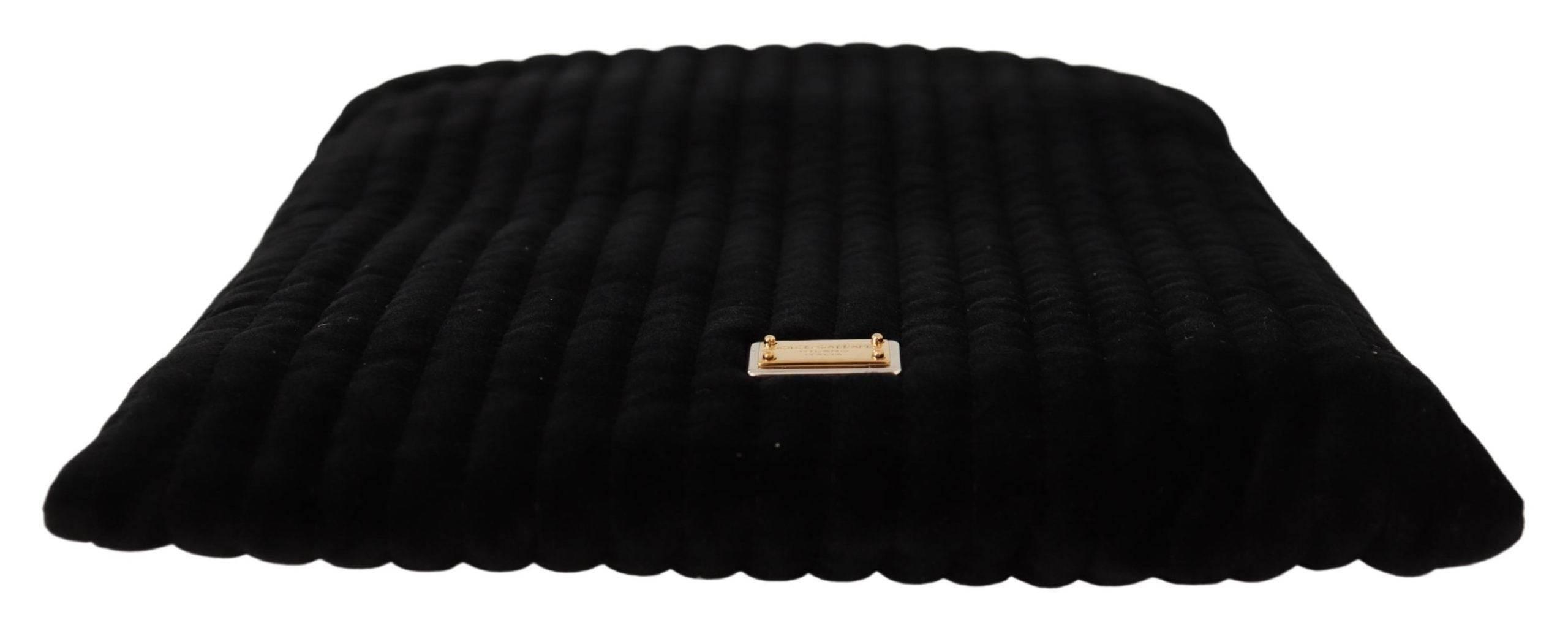 Dolce & Gabbana Black Velvet Quilt Drawstring Logo Plaque Pouch Bag - Hilstor