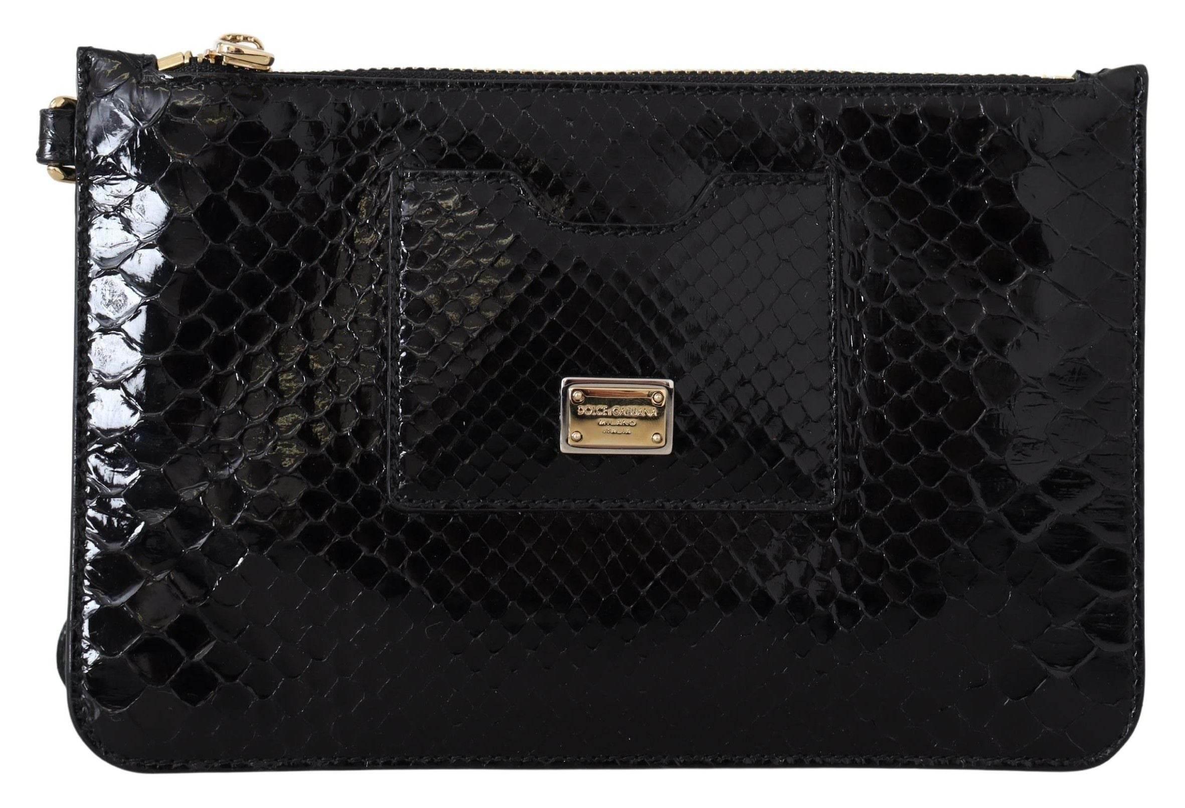 Dolce & Gabbana Exotic Leather Black Wristlet Wallet - Hilstor