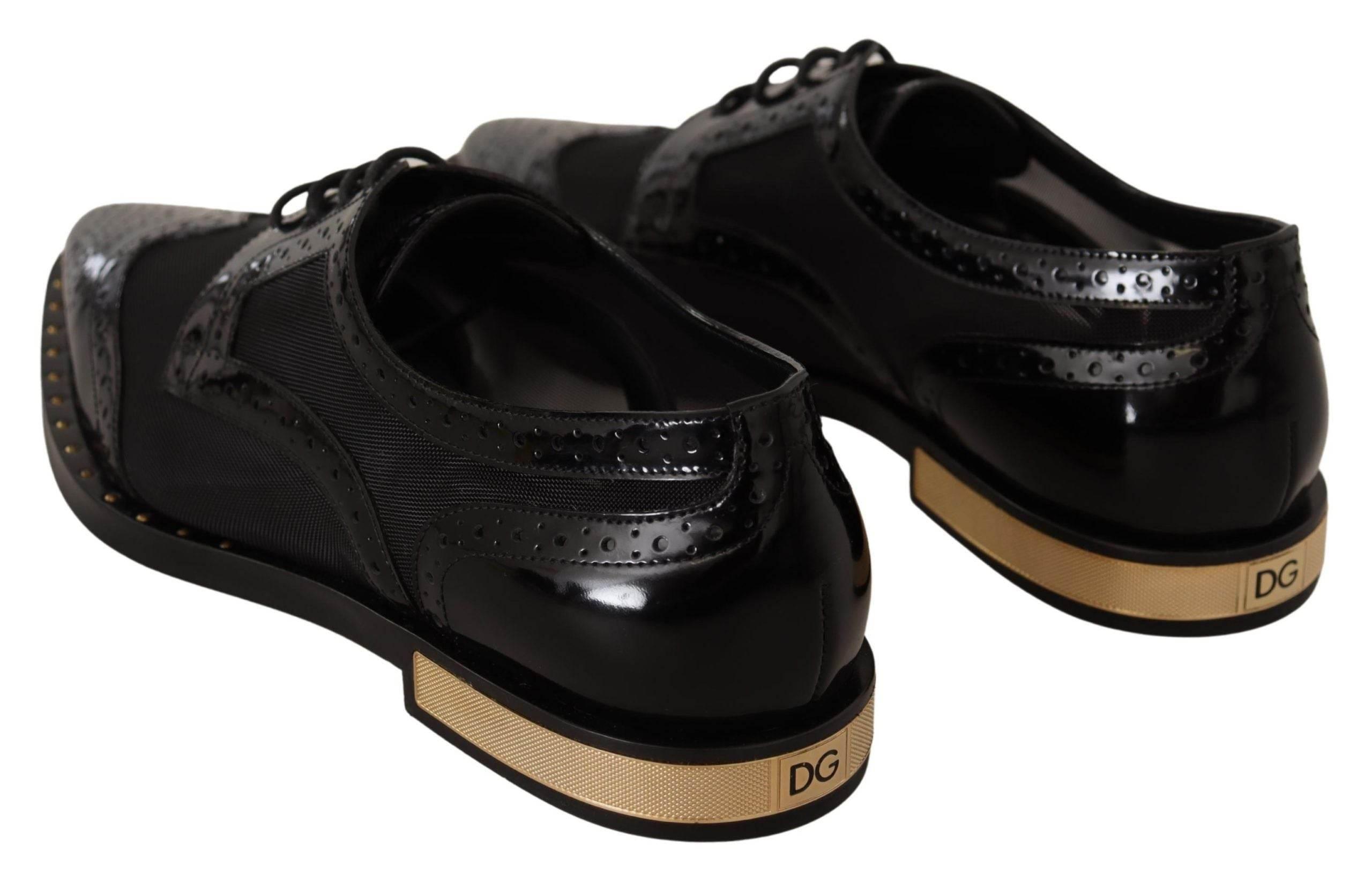 Dolce & Gabbana Elegant Gold-Trimmed Black Oxford Lace-Ups - Hilstor