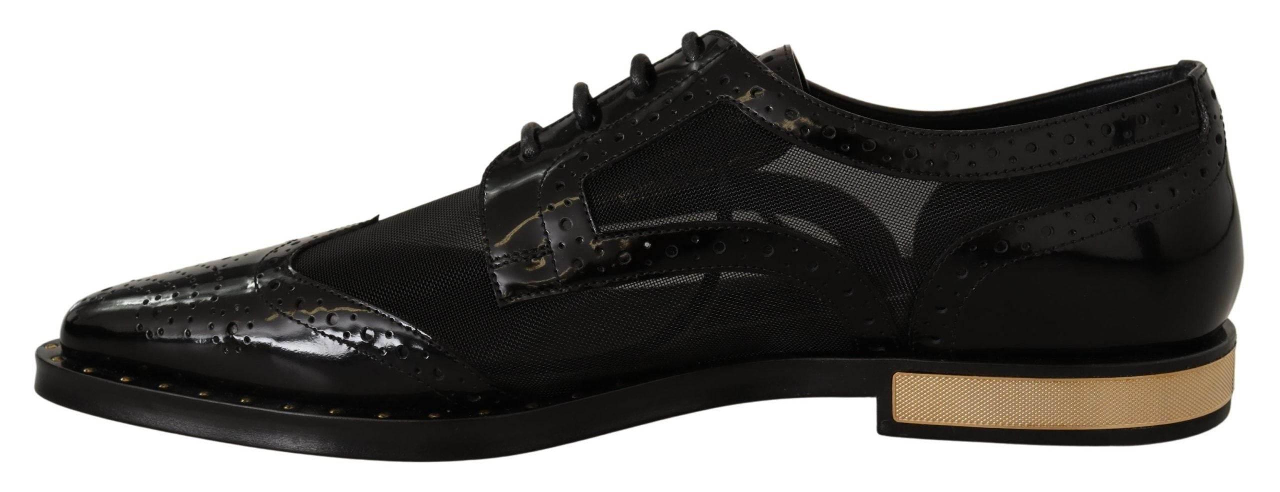 Dolce & Gabbana Elegant Gold-Trimmed Black Oxford Lace-Ups - Hilstor
