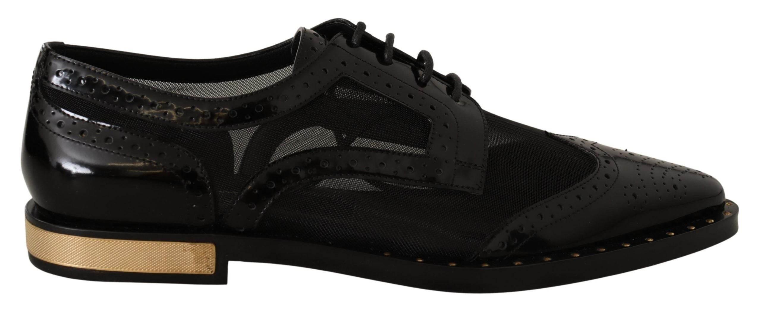 Dolce & Gabbana Elegant Gold-Trimmed Black Oxford Lace-Ups - Hilstor