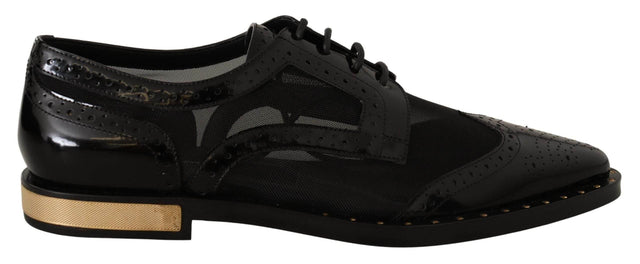 Dolce & Gabbana Elegant Gold-Trimmed Black Oxford Lace-Ups - Hilstor