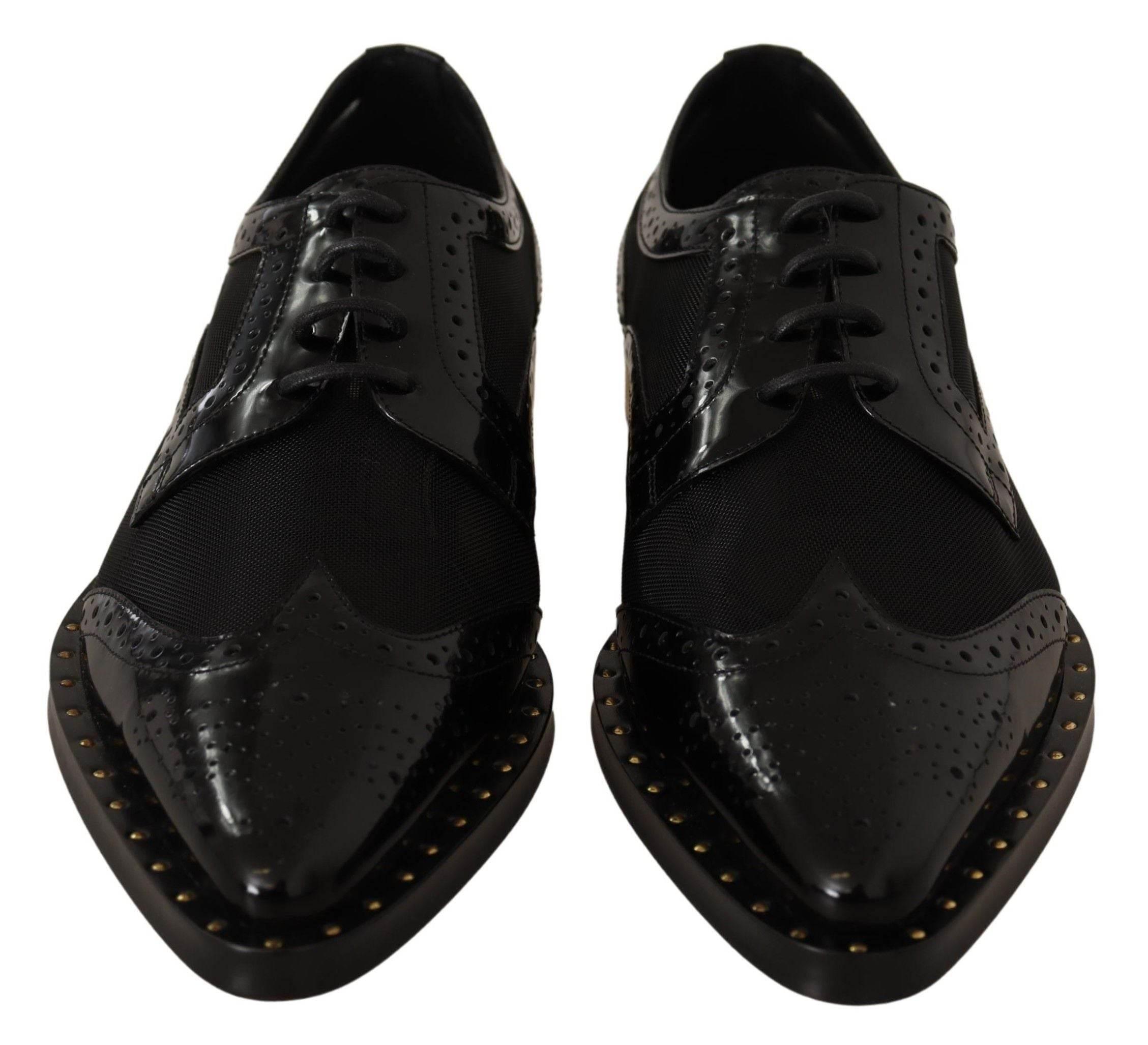 Dolce & Gabbana Elegant Gold-Trimmed Black Oxford Lace-Ups - Hilstor