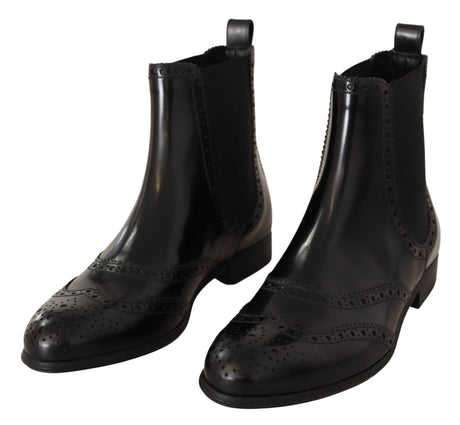 Dolce & Gabbana Elegant Black Ankle Wingtip Oxford Boots - Hilstor