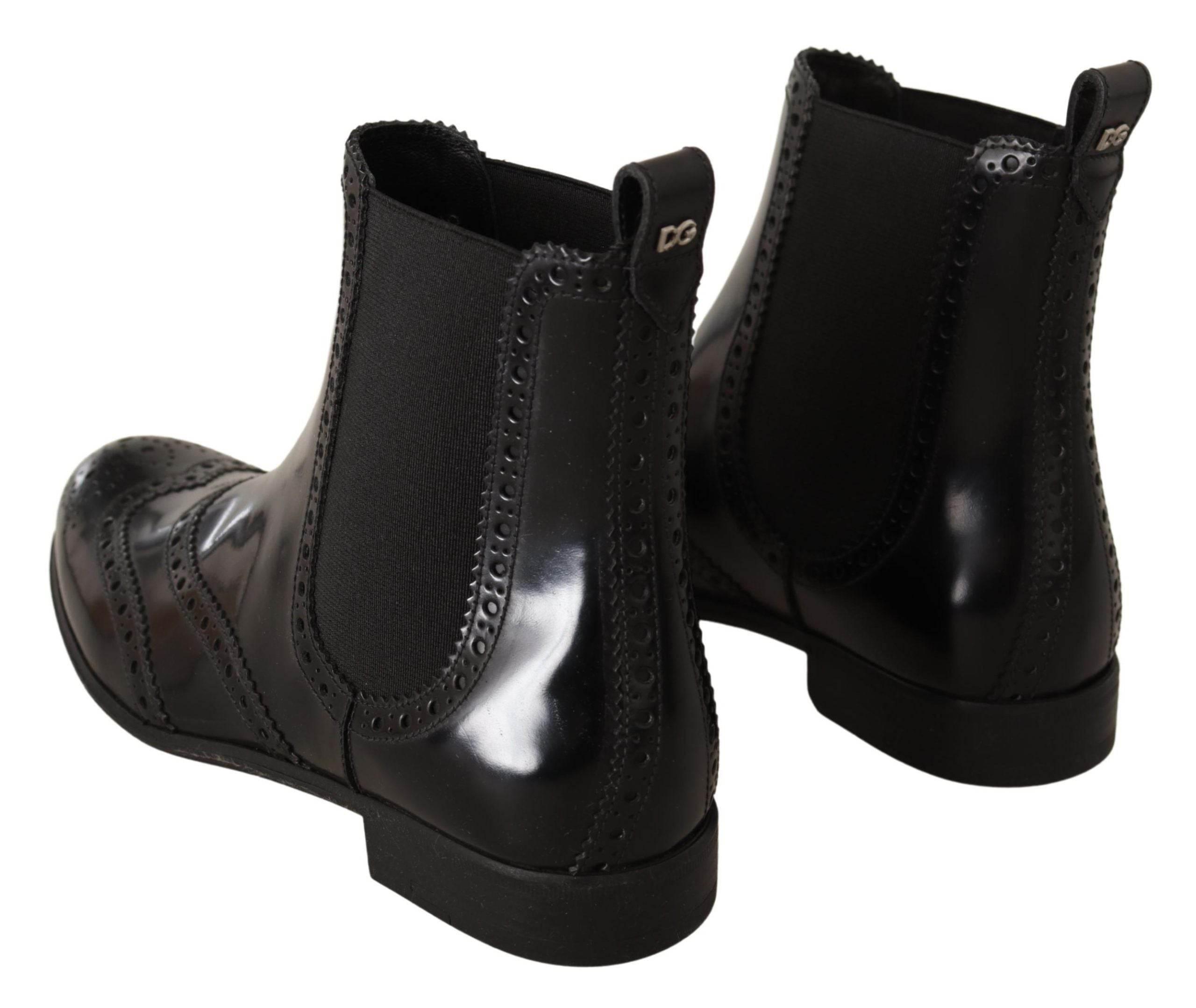 Dolce & Gabbana Elegant Black Ankle Wingtip Oxford Boots - Hilstor