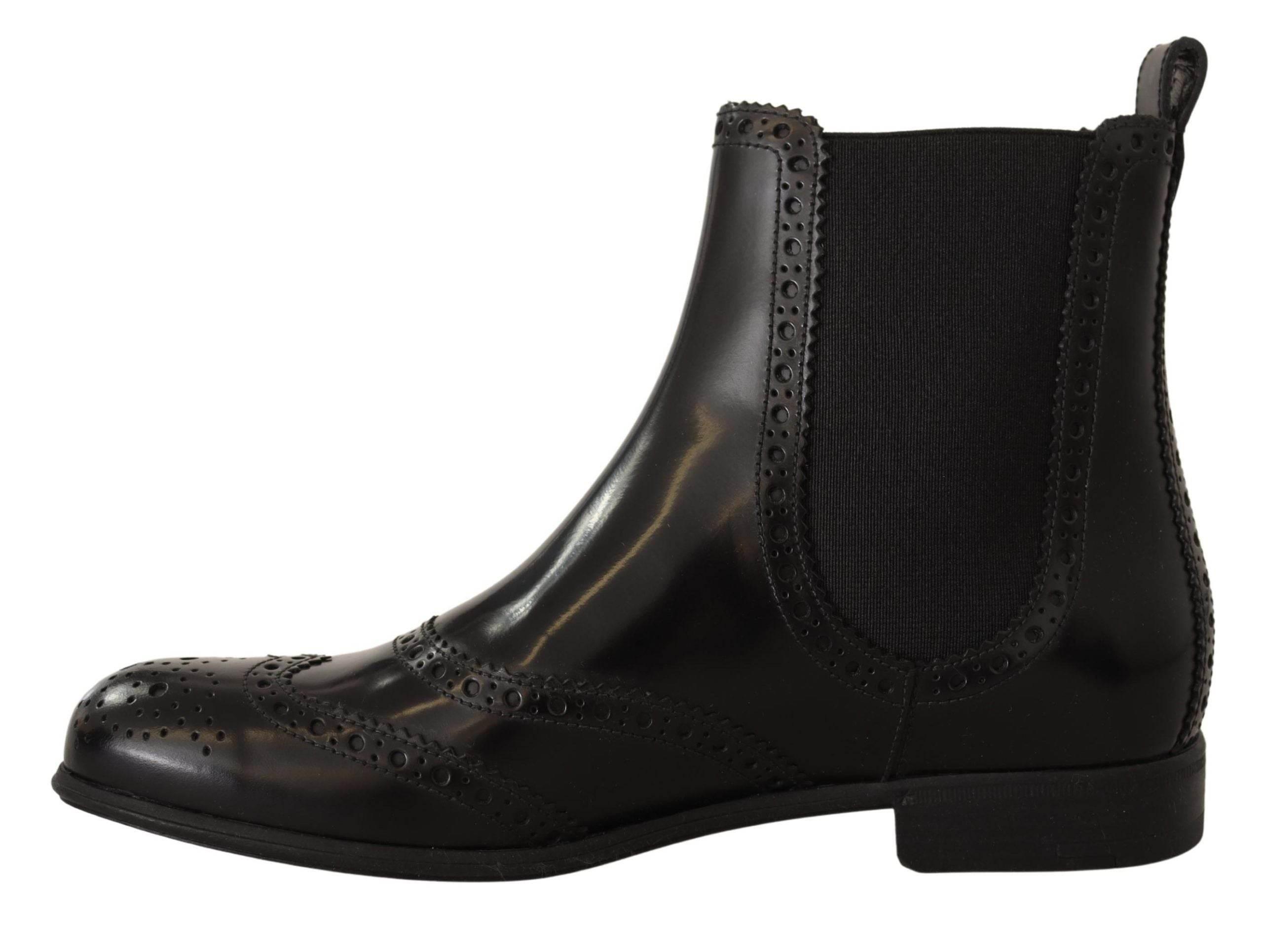 Dolce & Gabbana Elegant Black Ankle Wingtip Oxford Boots - Hilstor