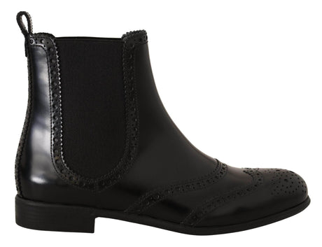 Dolce & Gabbana Elegant Black Ankle Wingtip Oxford Boots - Hilstor