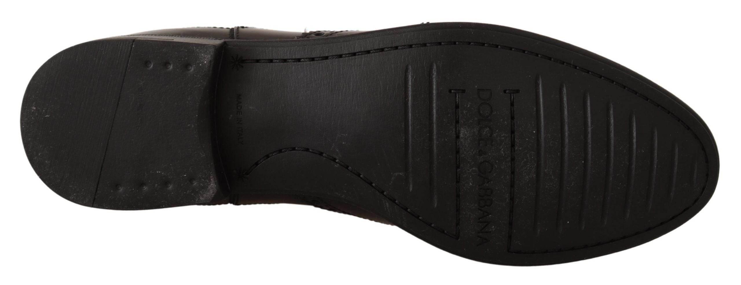 Dolce & Gabbana Elegant Black Ankle Wingtip Oxford Boots - Hilstor