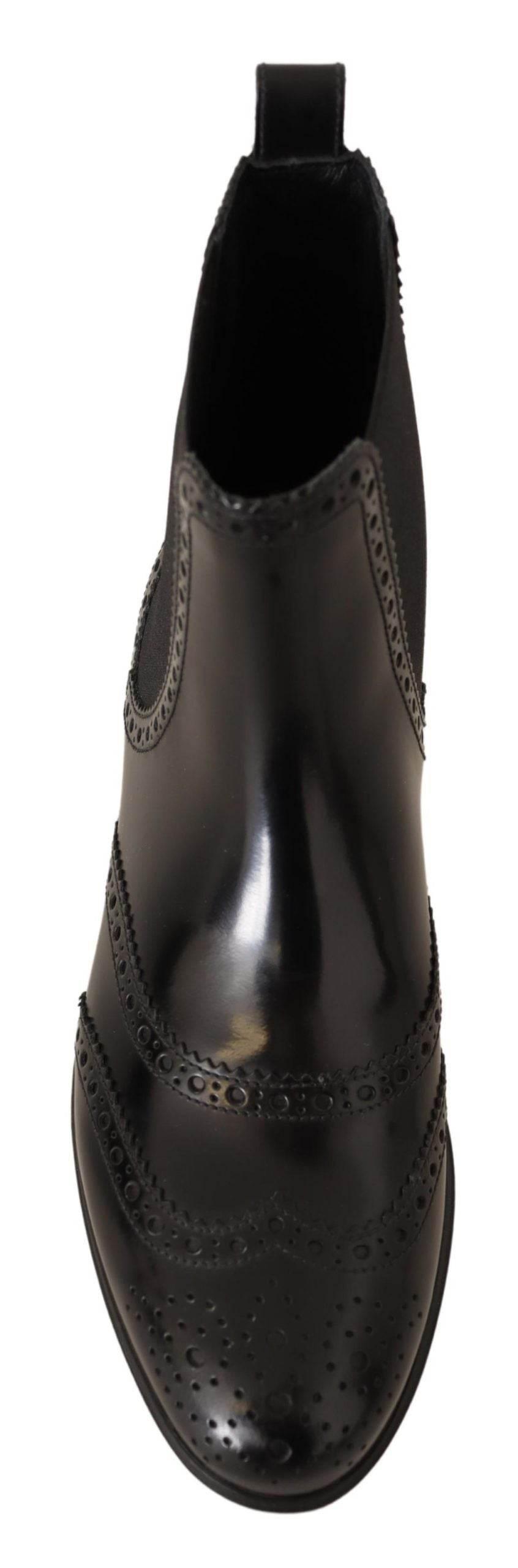 Dolce & Gabbana Elegant Black Ankle Wingtip Oxford Boots - Hilstor