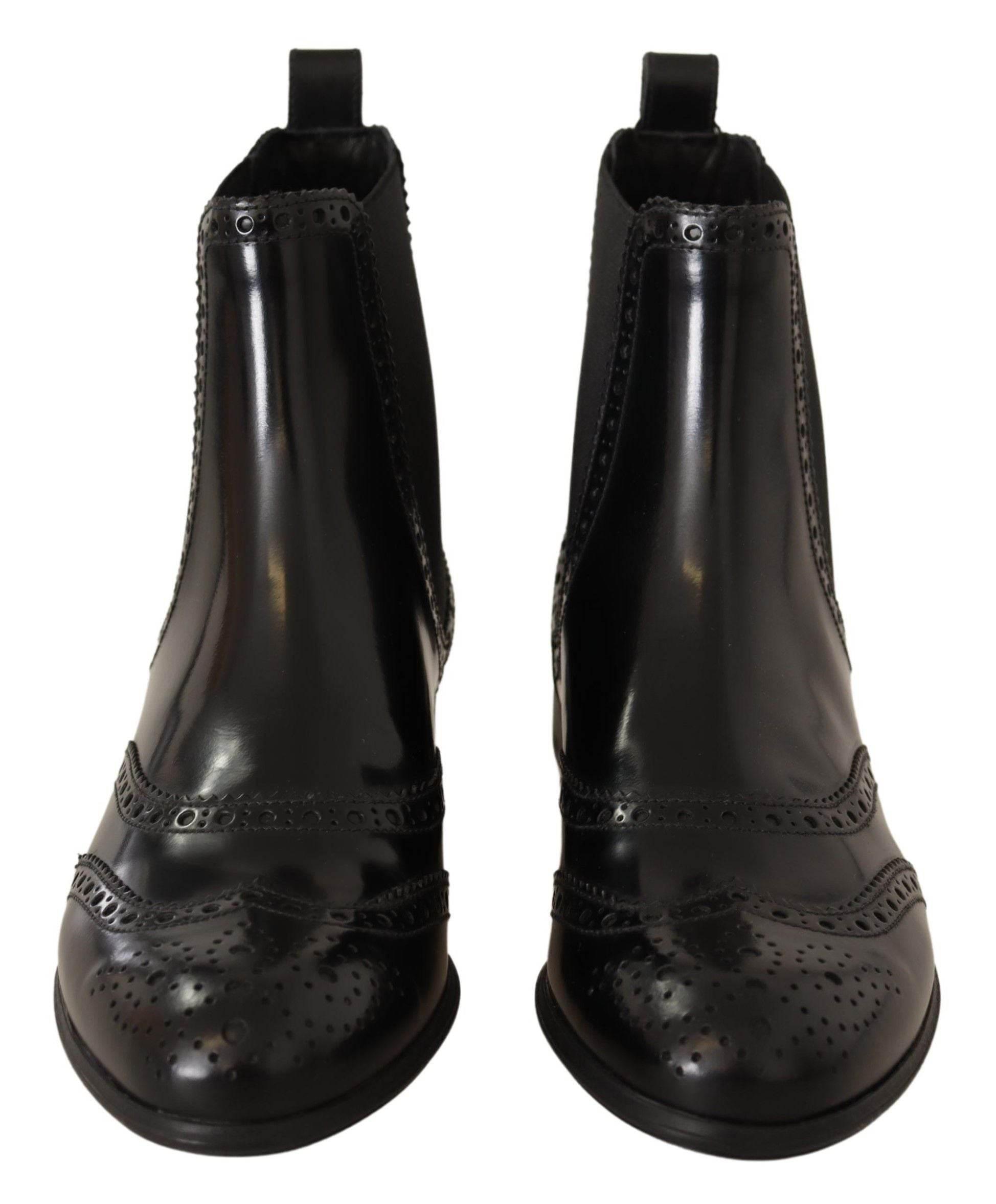 Dolce & Gabbana Elegant Black Ankle Wingtip Oxford Boots - Hilstor