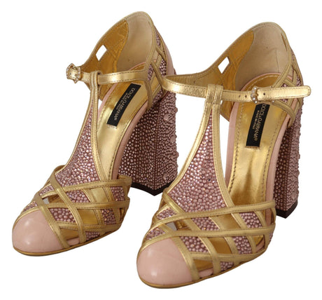Dolce & Gabbana Silk-Infused Leather Crystal Pumps in Pink Gold - Hilstor