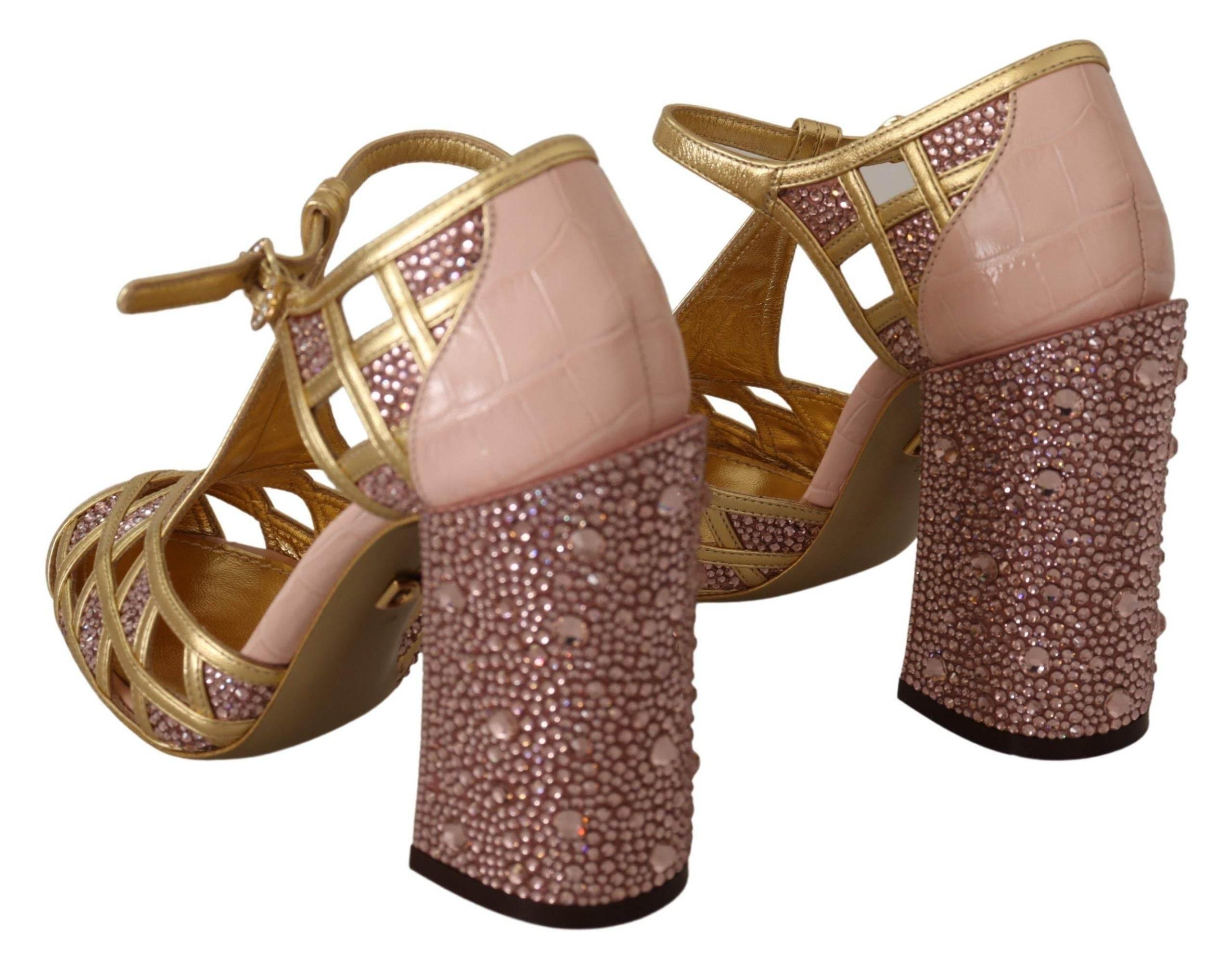 Dolce & Gabbana Silk-Infused Leather Crystal Pumps in Pink Gold - Hilstor