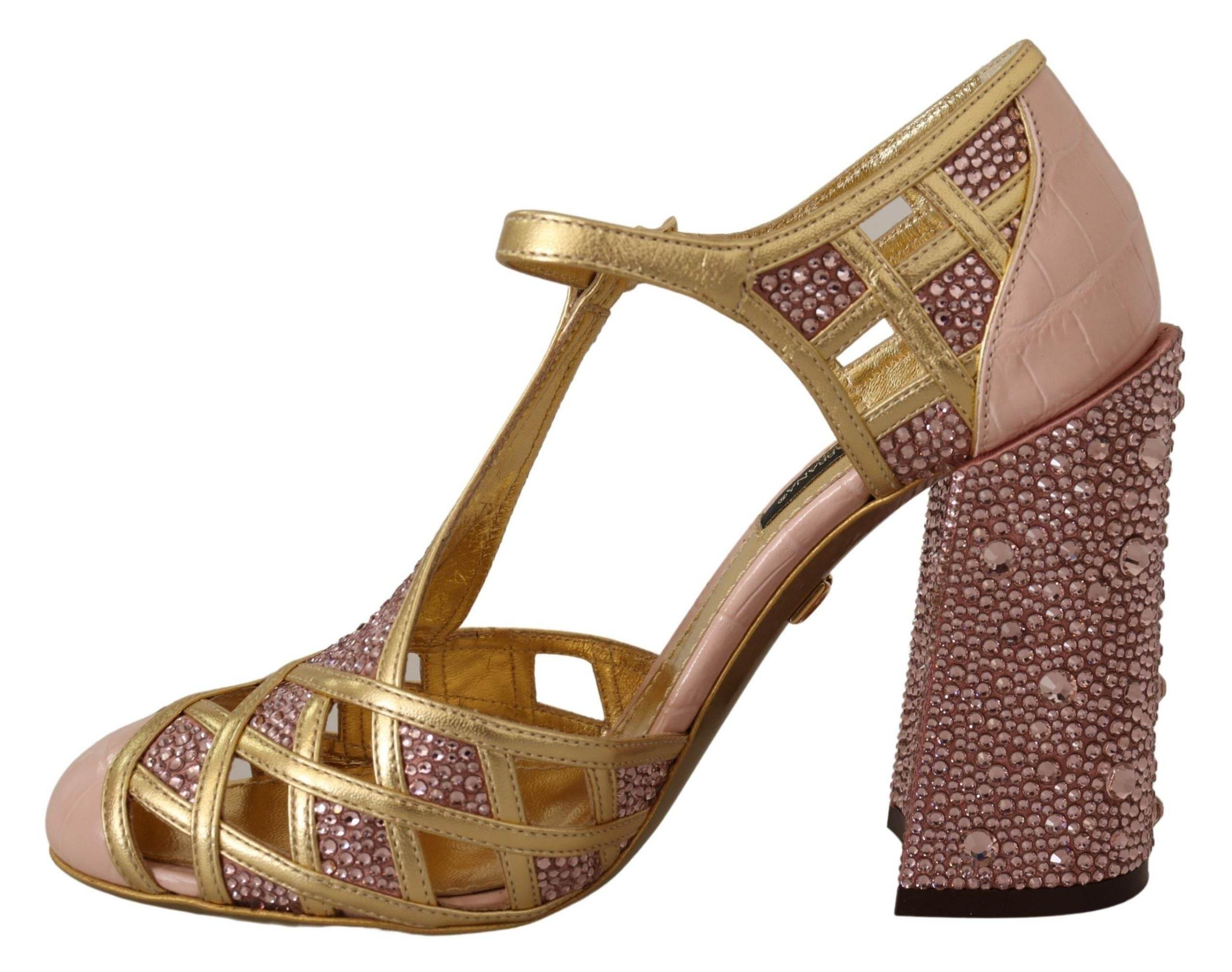 Dolce & Gabbana Silk-Infused Leather Crystal Pumps in Pink Gold - Hilstor